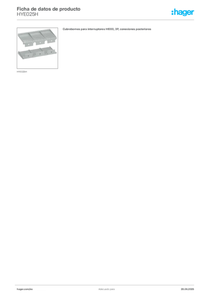 Imagen Hager Ficha de datos de producto HYE025H | Hager España