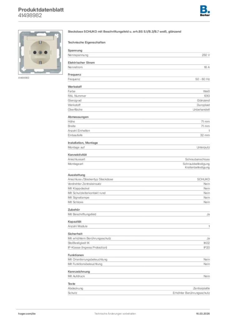 Bild Berker Produktdatenblatt 41498982 | Hager Deutschland