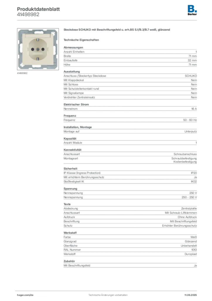 Bild Berker Produktdatenblatt 41498982 | Hager Deutschland