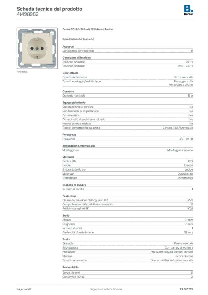 Immagine Berker Scheda tecnica del prodotto 41498982 | Hager Italia