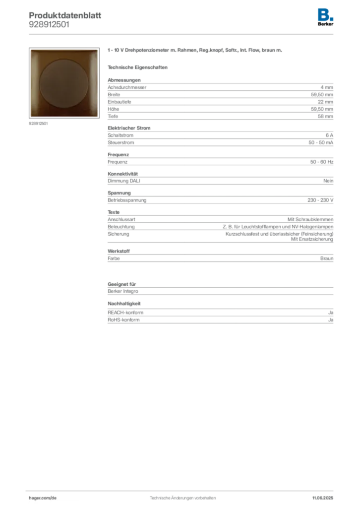 Bild Berker Produktdatenblatt 928912501 | Hager Deutschland