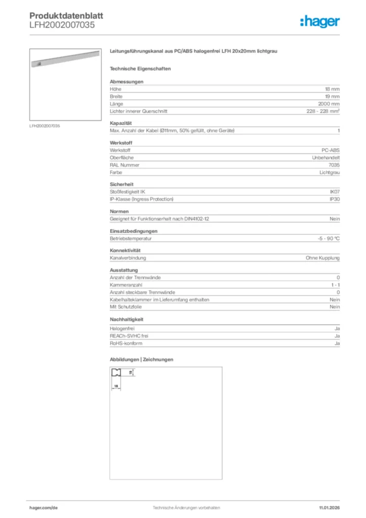 Bild Hager Produktdatenblatt LFH2002007035 | Hager Deutschland