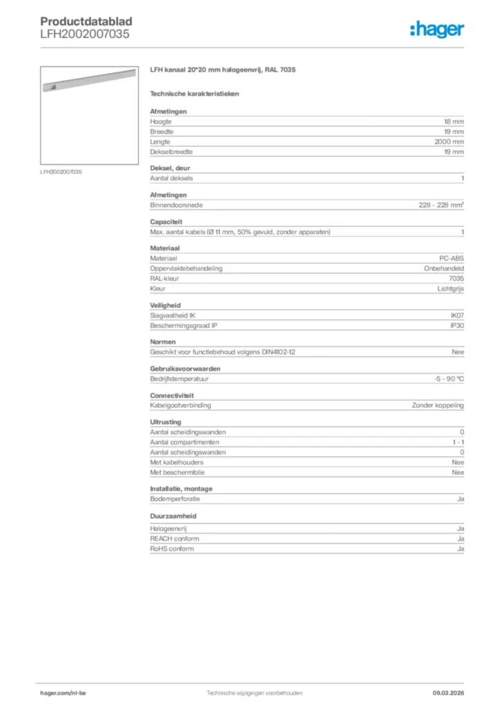 Afbeelding Hager Productdatablad LFH2002007035 | Hager Belgium