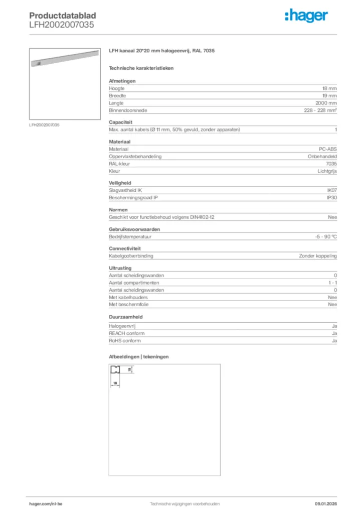 Afbeelding Hager Productdatablad LFH2002007035 | Hager Belgium