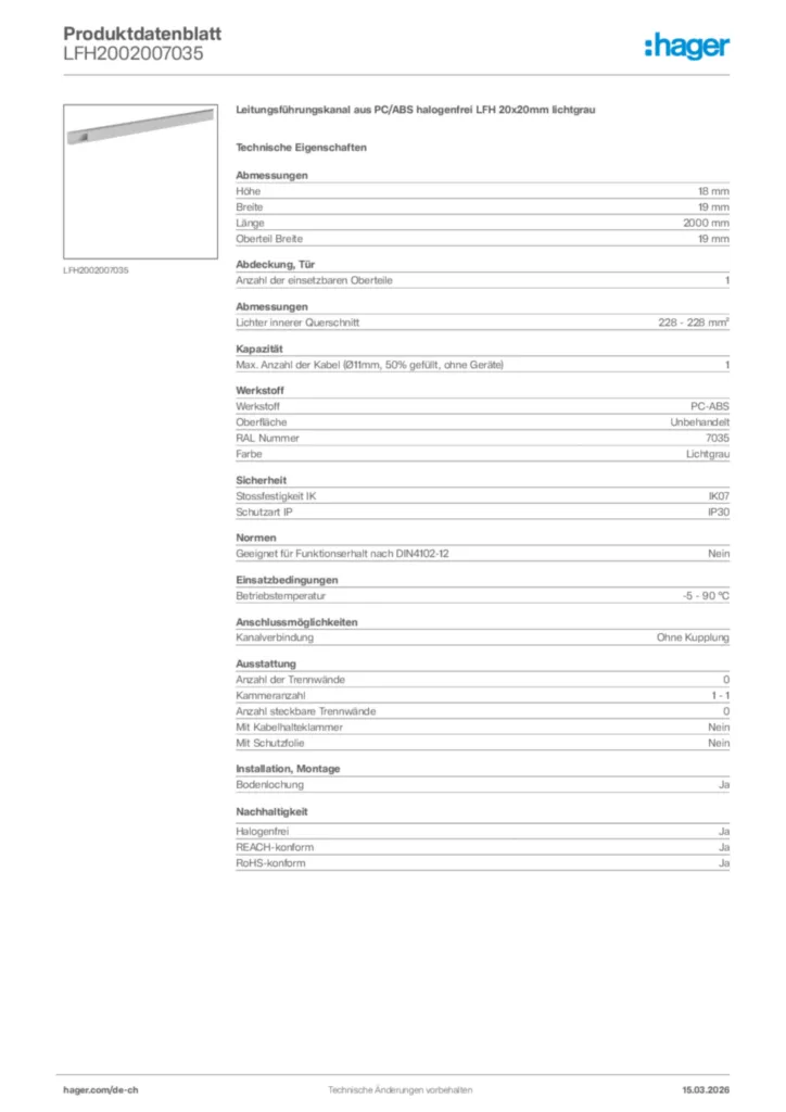 Bild Hager Produktdatenblatt LFH2002007035 | Hager Schweiz