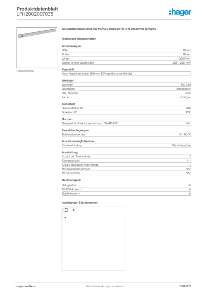 Bild Hager Produktdatenblatt LFH2002007035 | Hager Schweiz