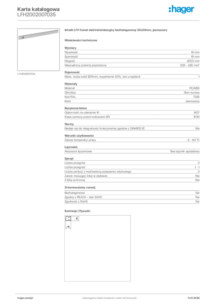 Zdjęcie Hager Karta katalogowa LFH2002007035 | Hager Polska