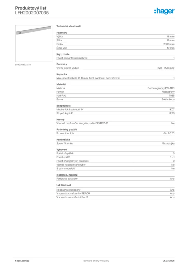 Obrázek Hager Product data sheet LFH2002007035 | Hager