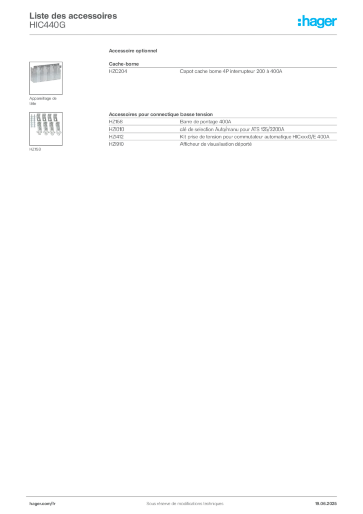 Image Hager Fiche technique du produit HIC440G | Hager France