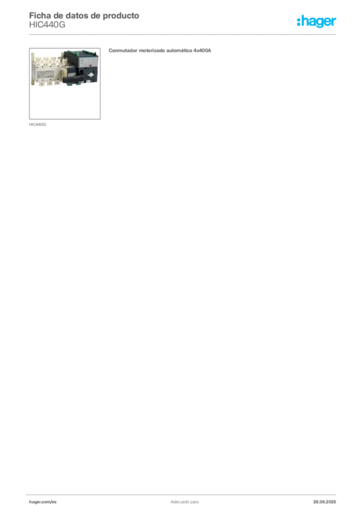 Imagen Hager Ficha de datos de producto HIC440G | Hager España