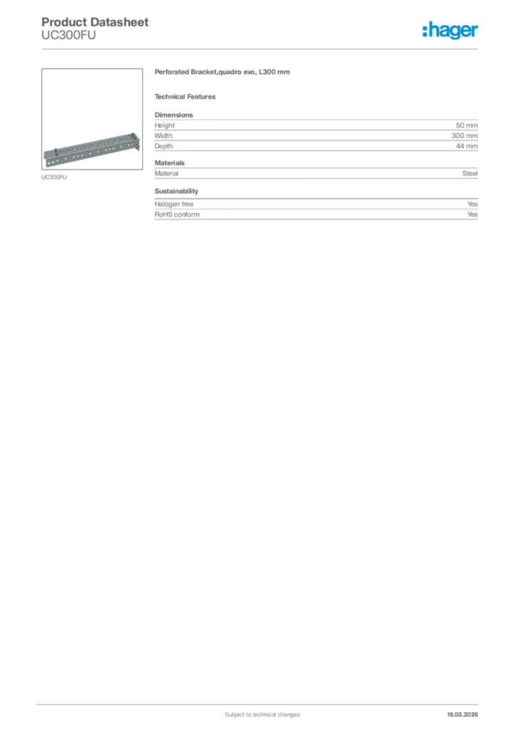 Image Hager Product data sheet UC300FU  | Hager Africa