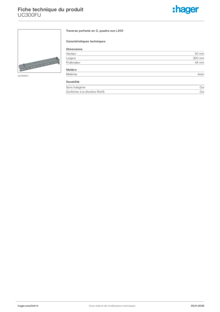 Image Hager Fiche technique du produit UC300FU | Hager Afrique