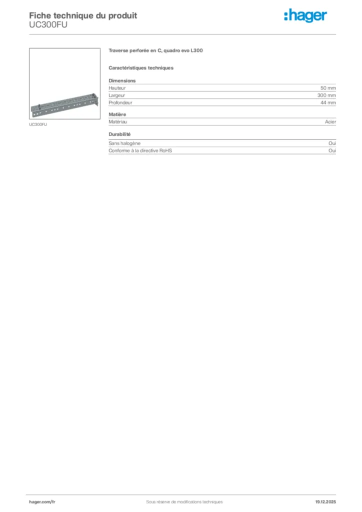 Image Hager Fiche technique du produit UC300FU | Hager France