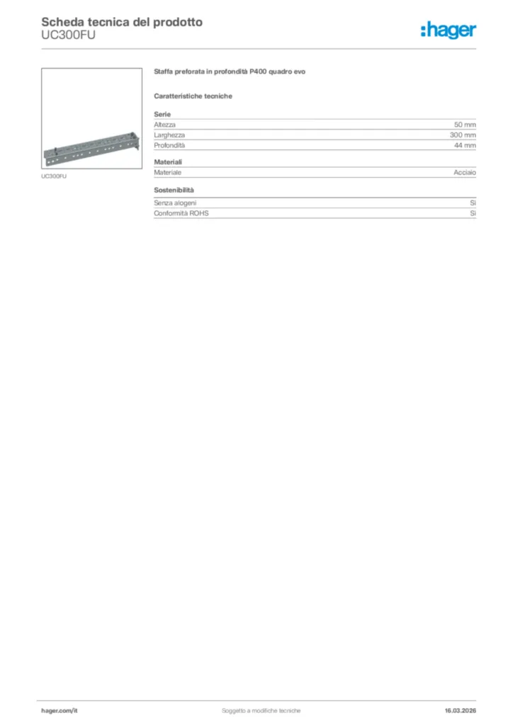 Immagine Hager Scheda tecnica del prodotto UC300FU | Hager Italia