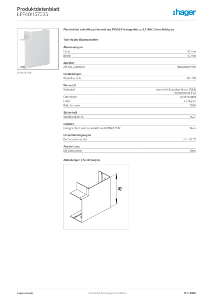 Bild Hager Produktdatenblatt LFF401157035 | Hager Deutschland