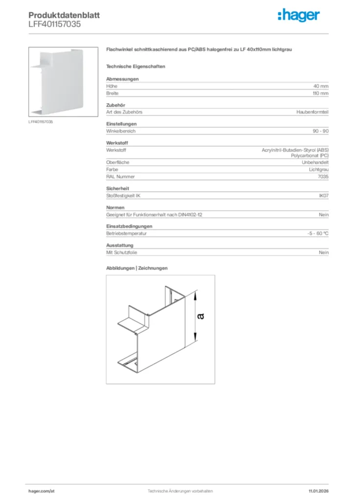 Bild Hager Produktdatenblatt LFF401157035 | Hager Deutschland