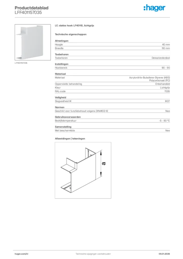 Afbeelding Hager Productdatablad LFF401157035 | Hager Nederland