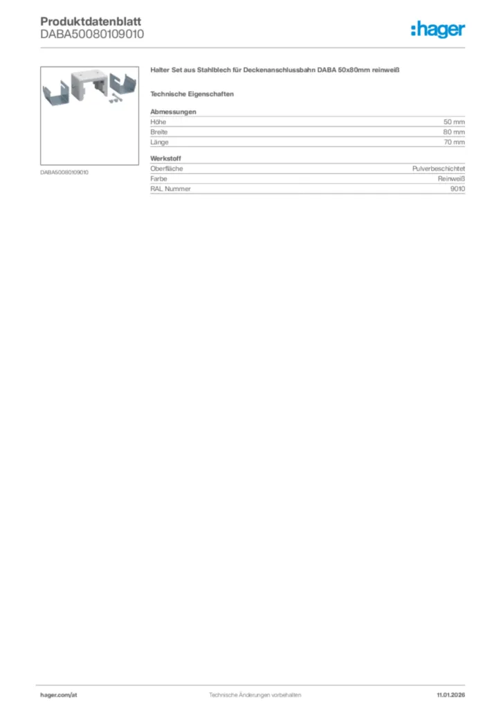 Bild Hager Produktdatenblatt DABA50080109010 | Hager Deutschland
