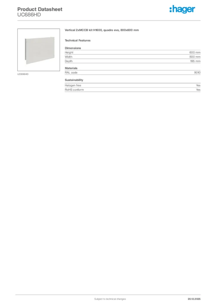 Image Hager Product data sheet UC686HD  | Hager Africa