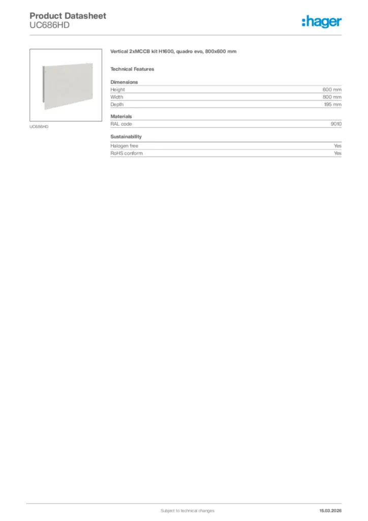 Image Hager Product data sheet UC686HD  | Hager Africa