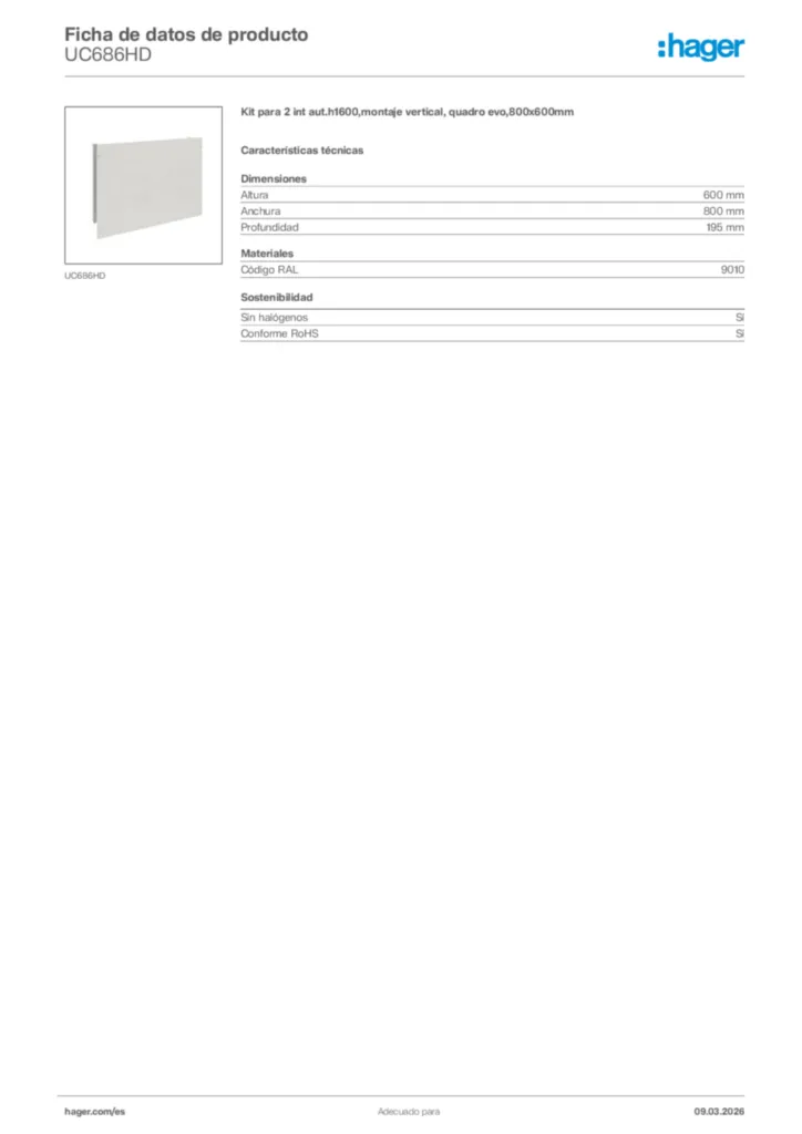 Imagen Hager Ficha de datos de producto UC686HD | Hager España