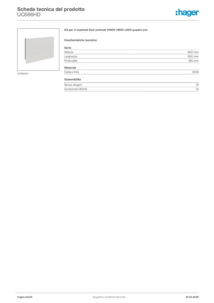 Immagine Hager Scheda tecnica del prodotto UC686HD | Hager Italia