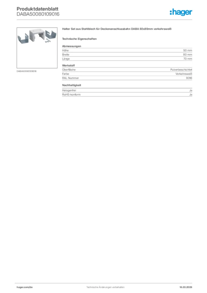 Bild Hager Produktdatenblatt DABA50080109016 | Hager Deutschland