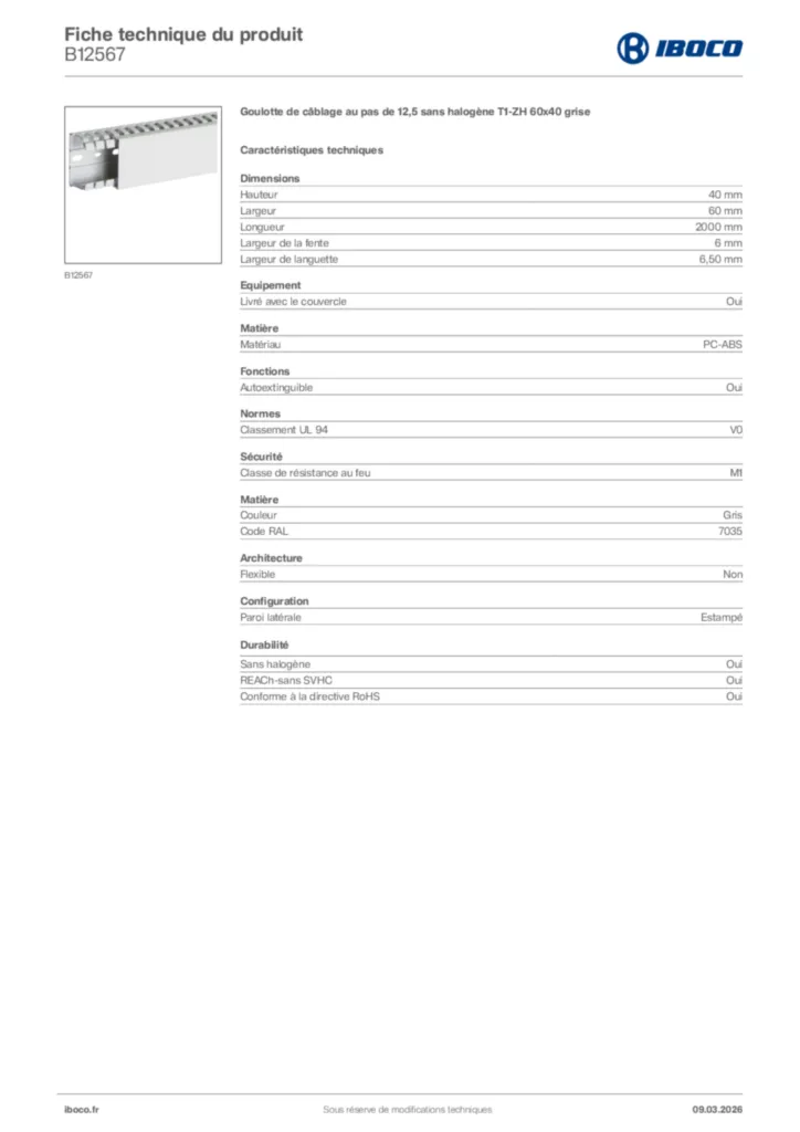 Image Iboco Fiche technique du produit B12567 | Hager France