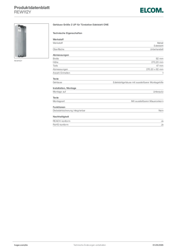 Elcom Produktdatenblatt REW112Y