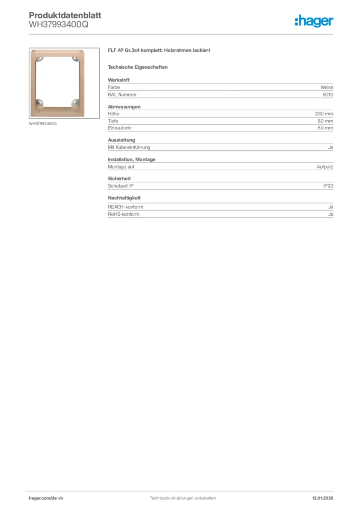 Bild Hager Produktdatenblatt WH37993400Q | Hager Schweiz
