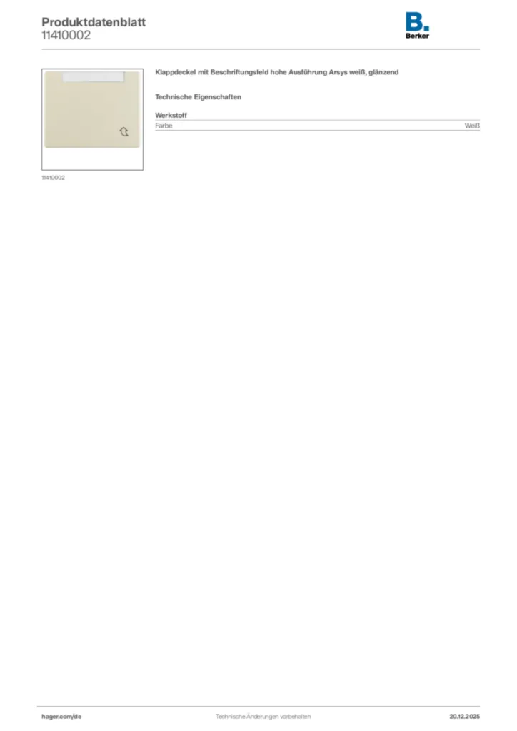 Bild Berker Produktdatenblatt 11410002 | Hager Deutschland