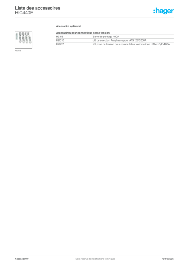 Image Hager Fiche technique du produit HIC440E | Hager France