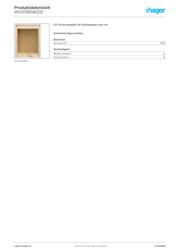 Bild Hager Produktdatenblatt WH37993400D | Hager Schweiz