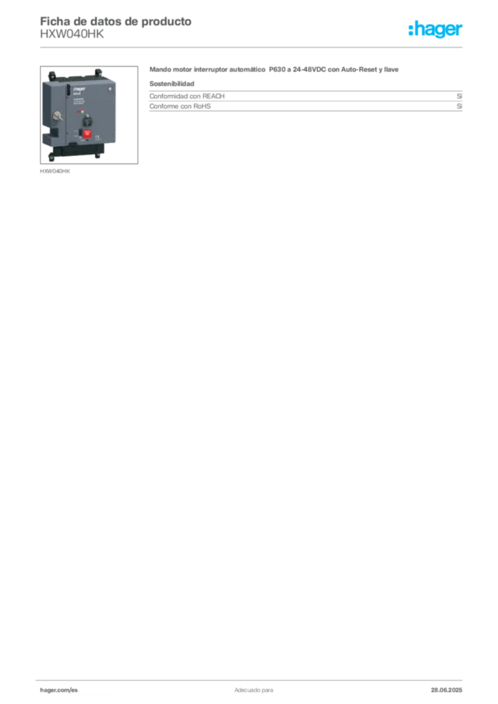 Imagen Hager Ficha de datos de producto HXW040HK | Hager España