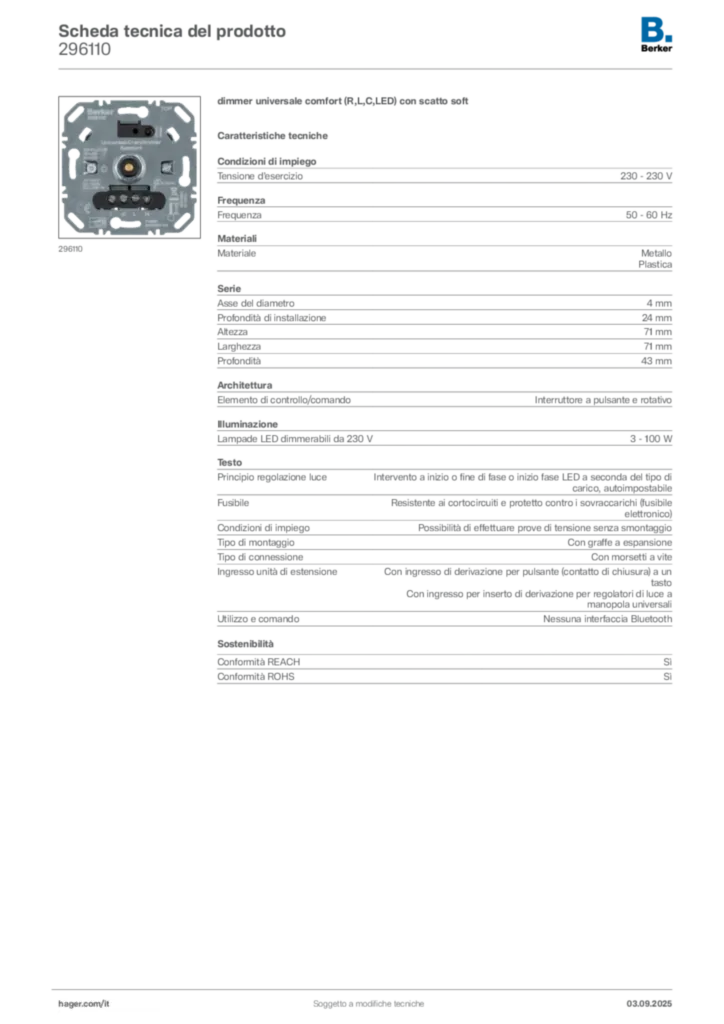Immagine Berker Scheda tecnica del prodotto 296110 | Hager Italia