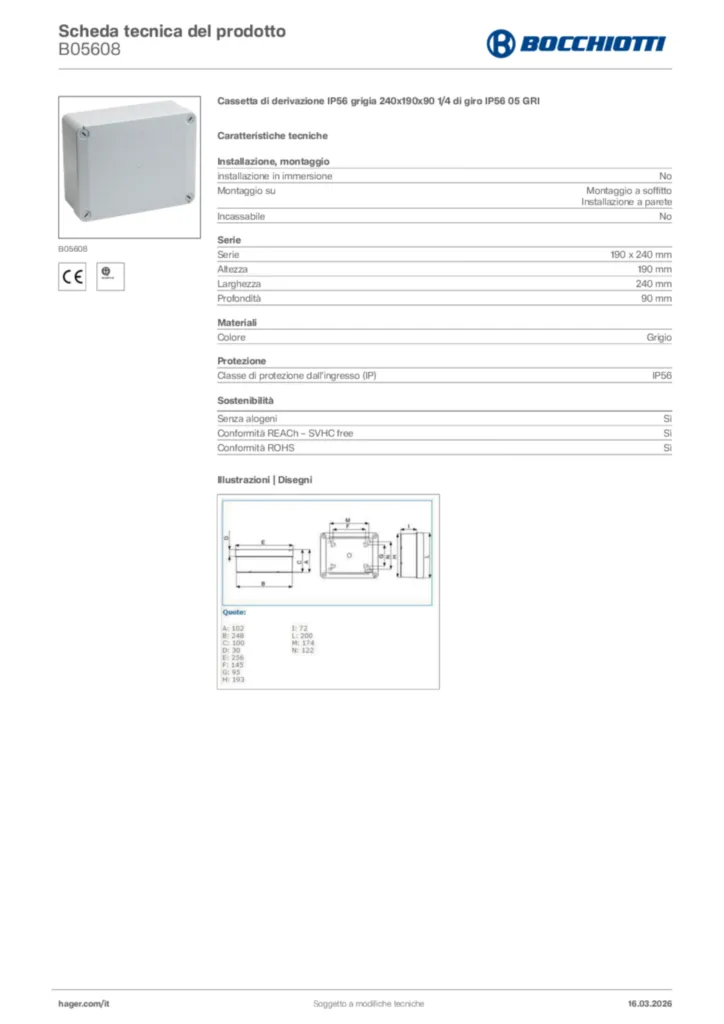 Immagine Bocchiotti Scheda tecnica del prodotto B05608 | Hager Italia
