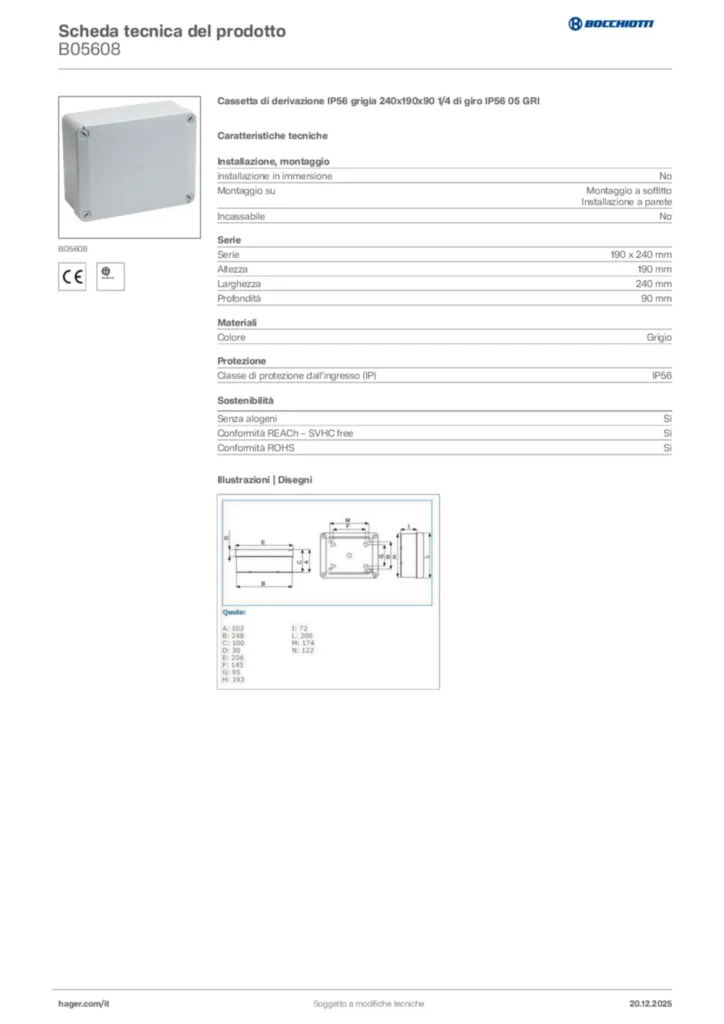 Immagine Bocchiotti Scheda tecnica del prodotto B05608 | Hager Italia