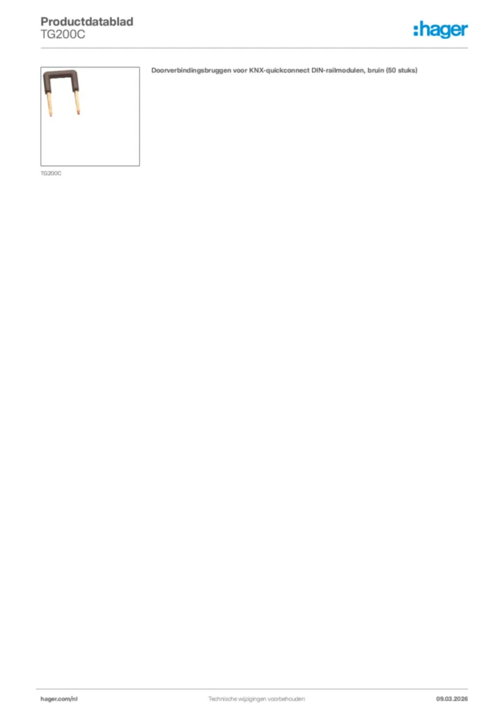 Afbeelding Hager Productdatablad TG200C | Hager Nederland