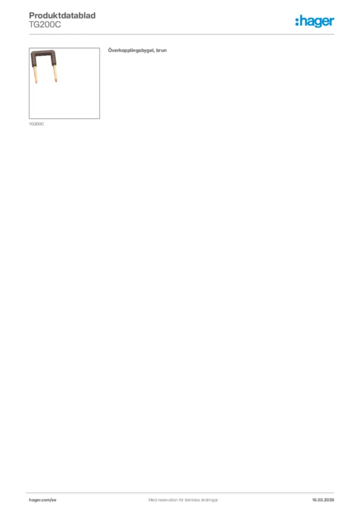 Bild Hager Produktdatablad TG200C | Hager Sverige