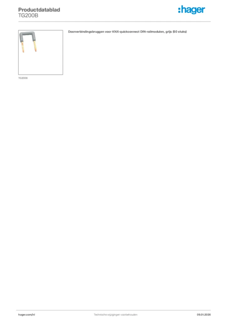Afbeelding Hager Productdatablad TG200B | Hager Nederland