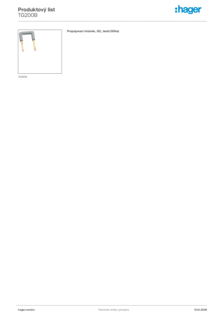 Obrázek Hager Product data sheet TG200B | Hager