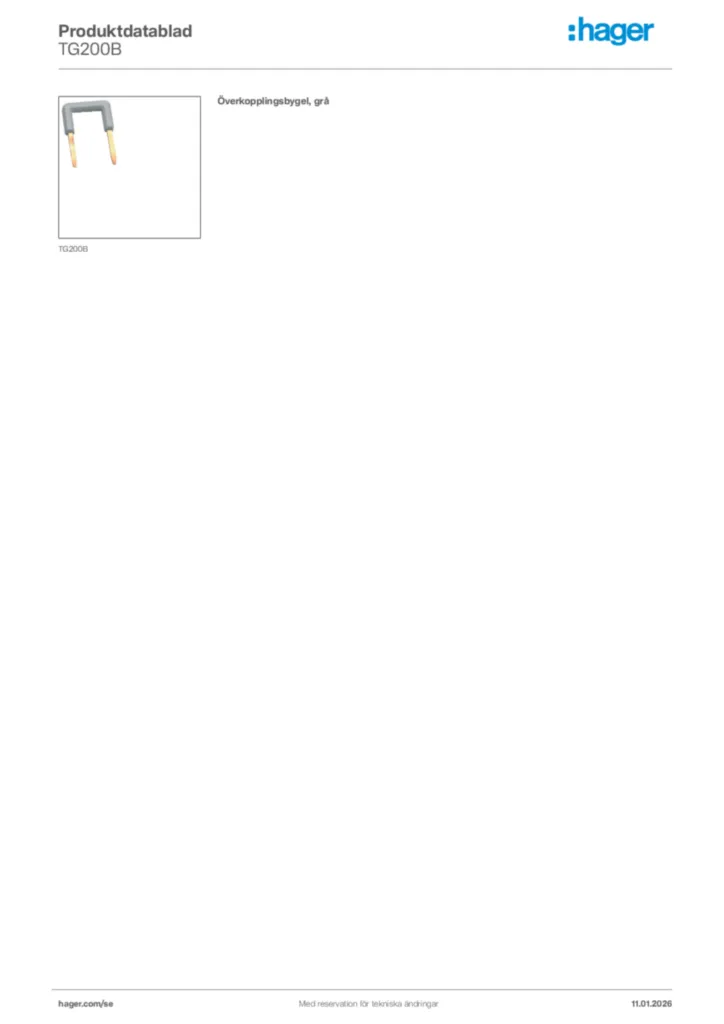 Bild Hager Produktdatablad TG200B | Hager Sverige