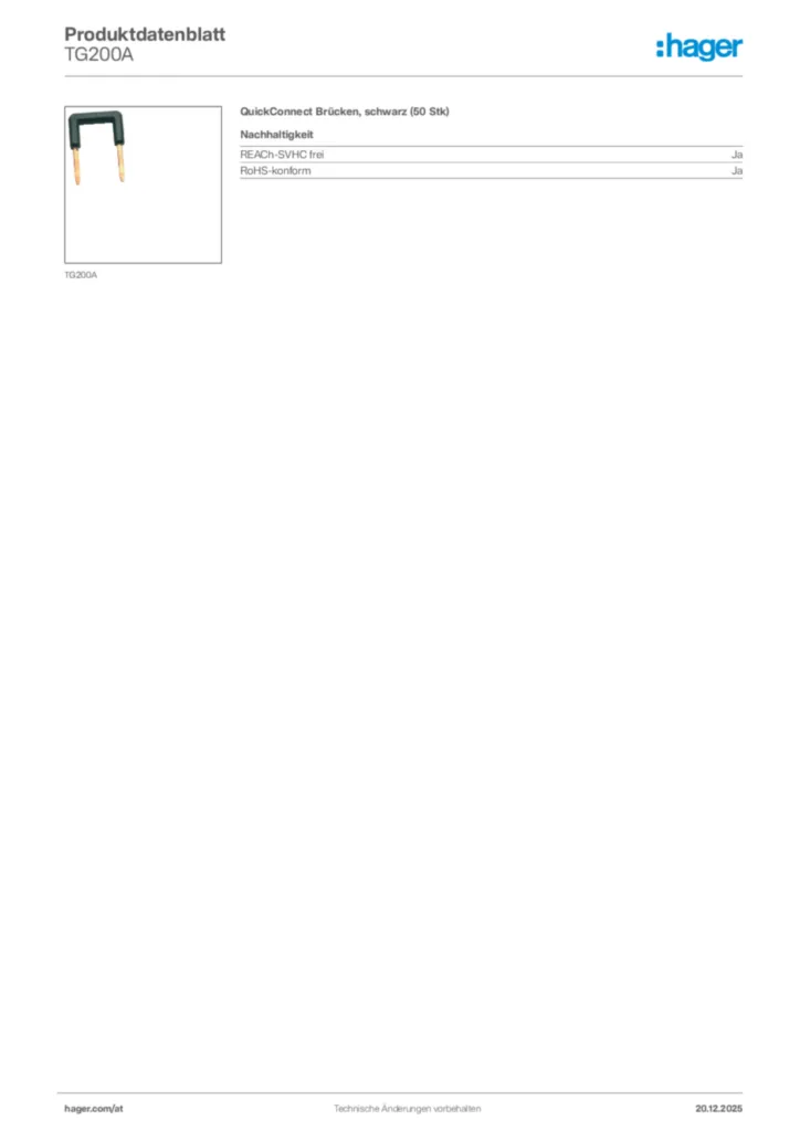 Bild Hager Produktdatenblatt TG200A | Hager Deutschland