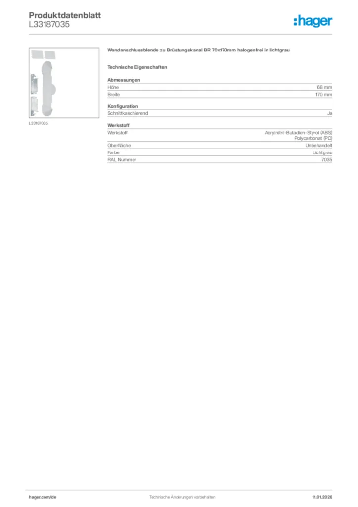 Bild Hager Produktdatenblatt L33187035 | Hager Deutschland