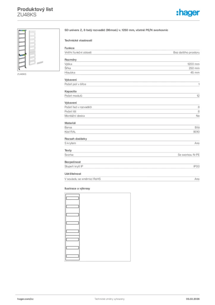 Obrázek Hager Product data sheet ZU48KS | Hager