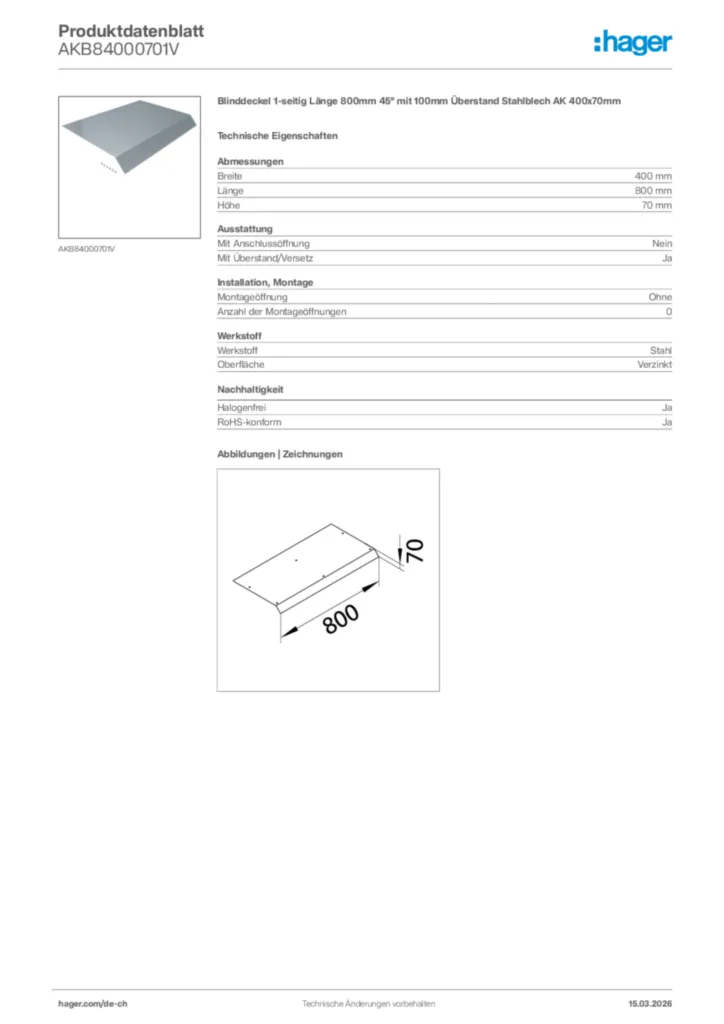 Bild Hager Produktdatenblatt AKB84000701V | Hager Schweiz