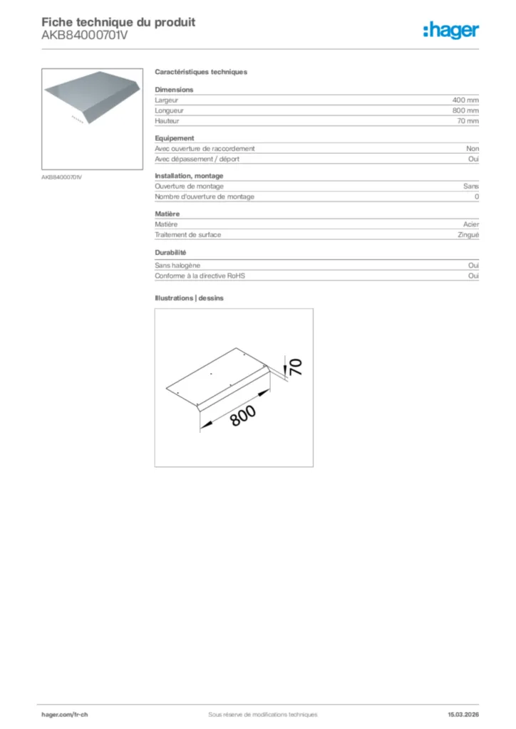 Image Hager Fiche technique du produit AKB84000701V | Hager Suisse
