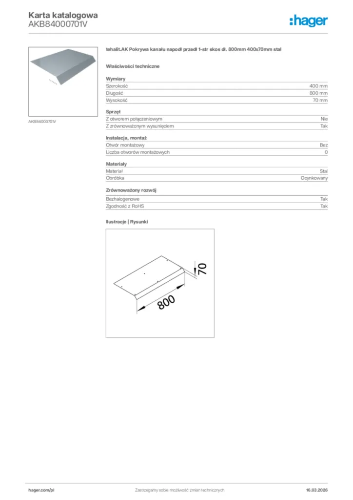 Zdjęcie Hager Karta katalogowa AKB84000701V | Hager Polska