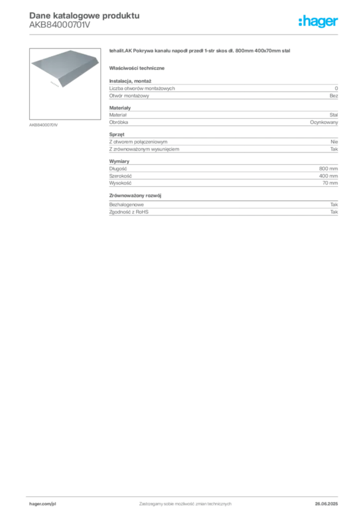 Zdjęcie Hager Karta katalogowa AKB84000701V | Hager Polska