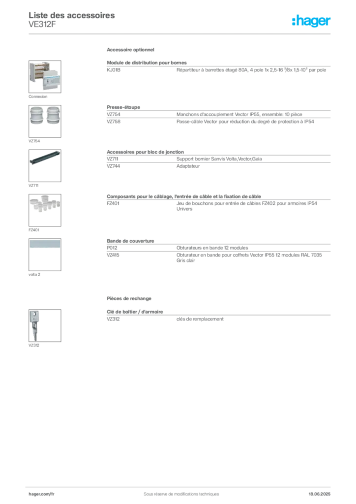 Image Hager Fiche technique du produit VE312F | Hager France